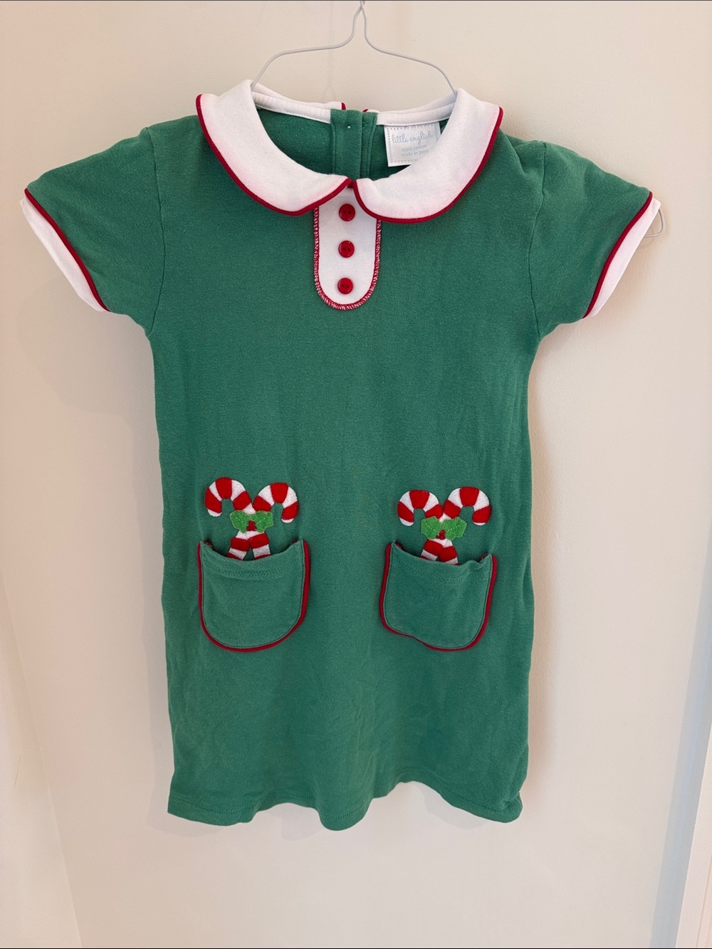 Little English Green Dress with White Collar and Red Trim